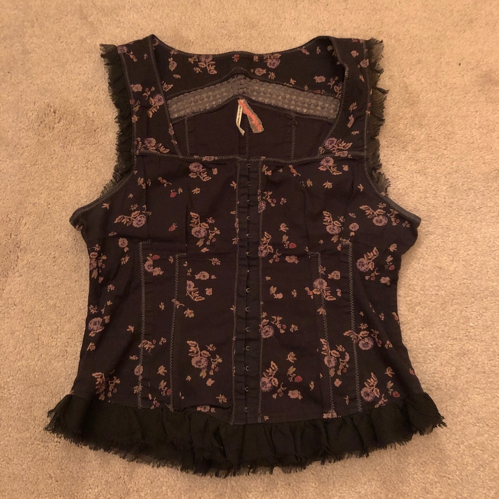 Free People Black Floral Corset Shirt